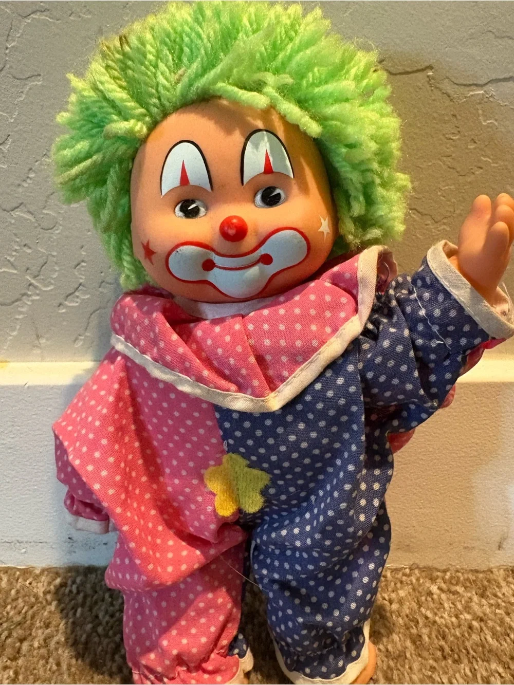 Pink & Blue Polka Dot Clown Doll with Green Hair - Kids Toy